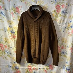 Gionfridda Shawl Collar Cable Knit Sweater.